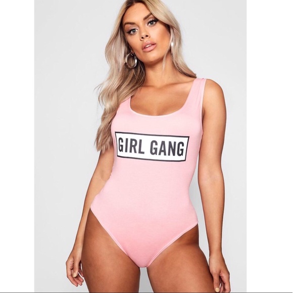 Boohoo Plus Tops - BooHoo Plus Size Jersey Girl Gang Bodysuit